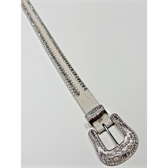 Genuine Leather Gray Croc Embossed Jeweled Rhinestones Western Belt Women’s S - Picture 5 of 16